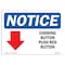 Signmission OSHA Notice, 5" Height, Choking Button Push Red Button Sign With Symbol, 7" X 5", Landscape OS-NS-D-57-L-10592 - alternate 1